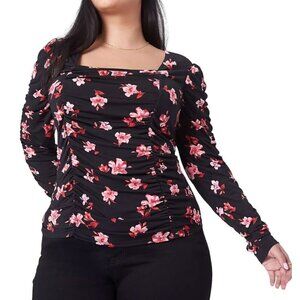 Lane Bryant Floral Top 22 Black Boho Feminine Western Coquette Fairy Retro 80s